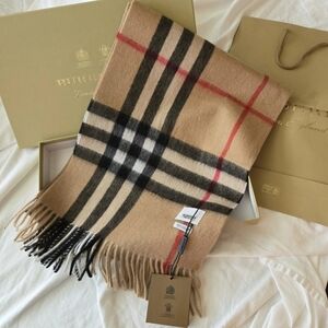 Burberry Tan and Black Checkered Scarf